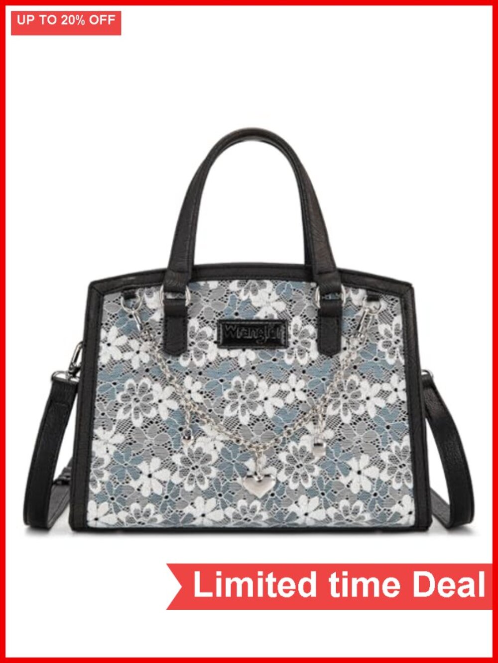 Faux Leather Lace Tote Satchel with Shoulder Strap